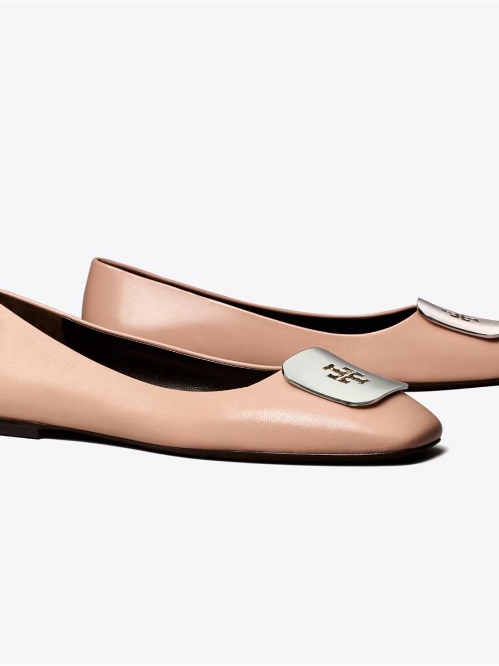 NEW Tory Burch Georgia Ballet Flat Pink Brick Leather Logo-Plate size 8.5